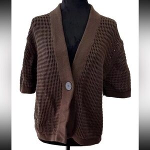 Josephine Chaus one‎ button open weave ladies shrug sweater size XL cotton brown